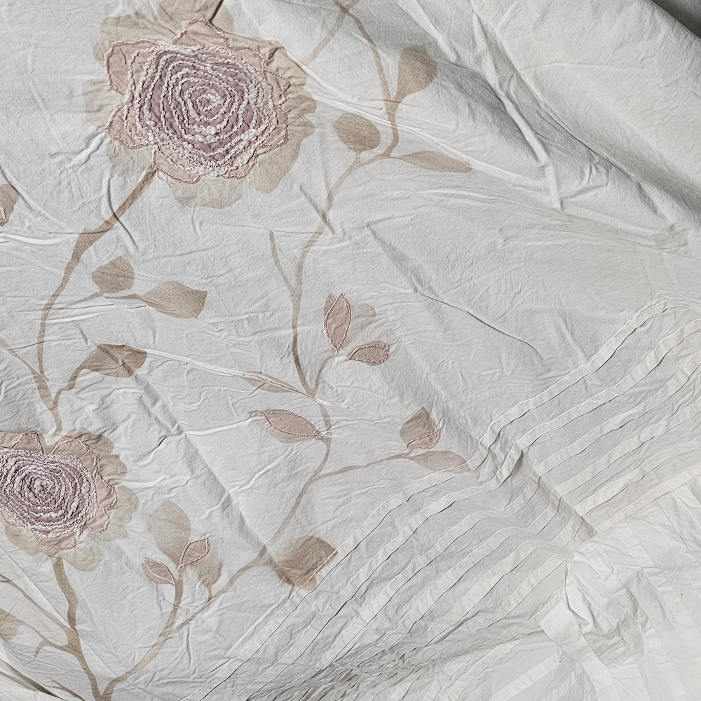 KAS AUSTRALIA Floral Embroidered Duvet Only- White and Cream